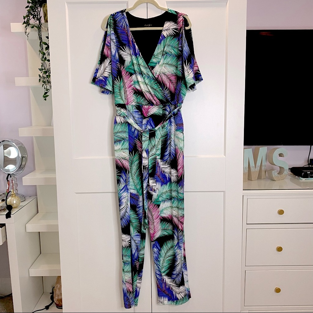 Palm Leaf print jumpsuit.